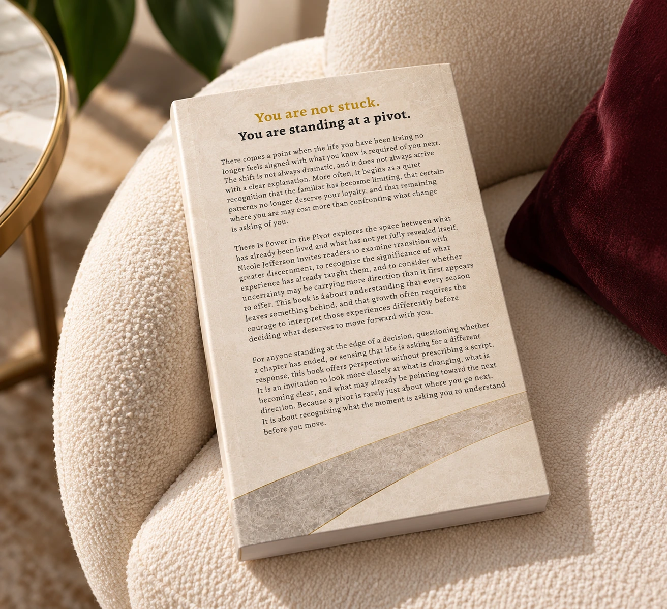 Back cover of There Is Power in the Pivot on a soft cream chair